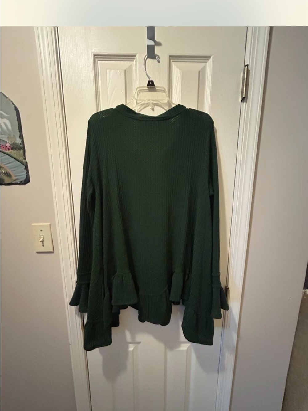 Forest Green Button-Front Ruffle Hem Tunic - Picture 3 of 4